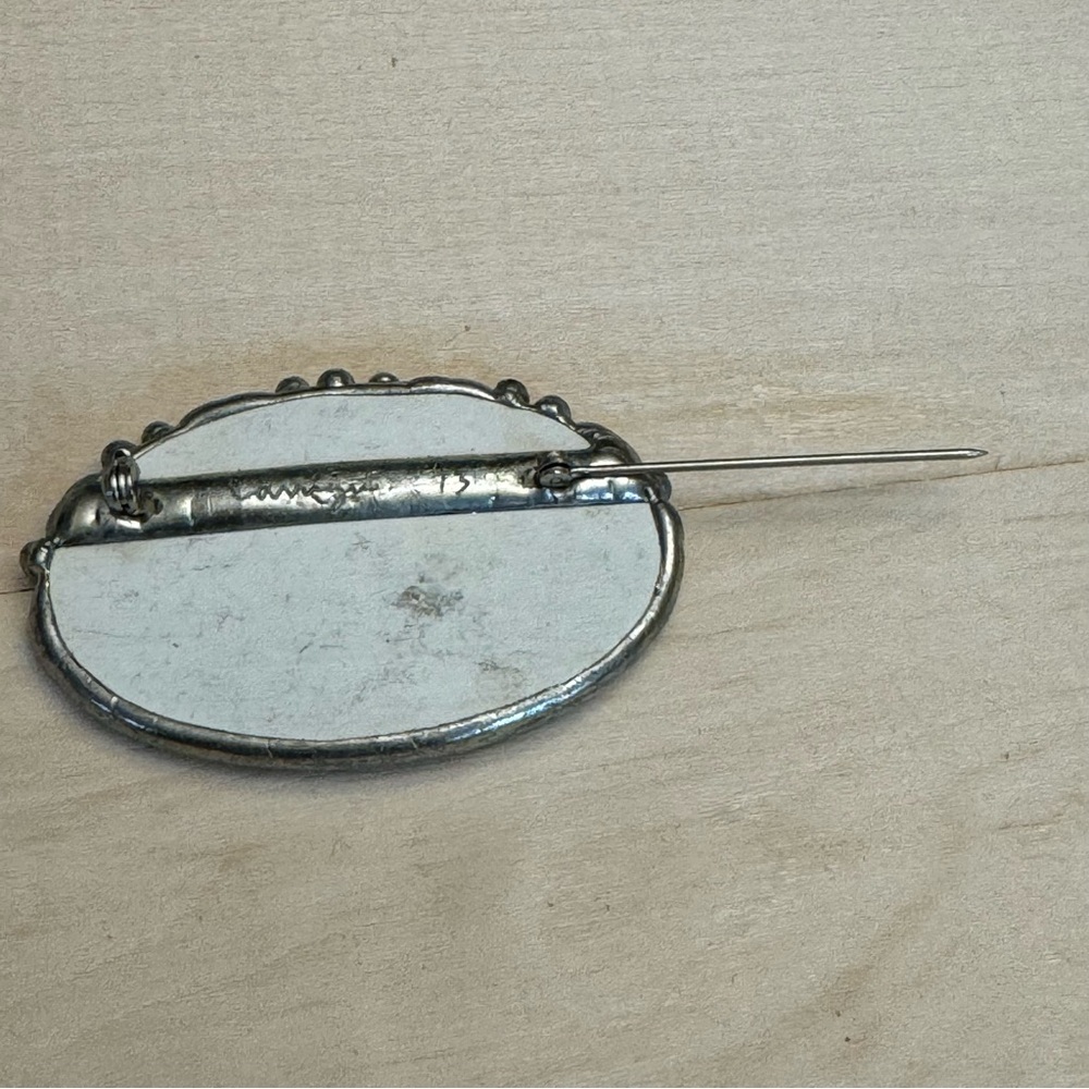 Broken China Rose Oval Sterling Silver Brooch Vintage Marked - Picture 4 of 9